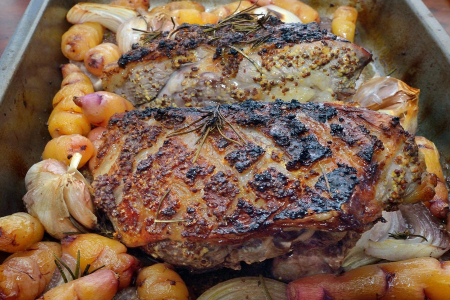 Butterflied leg of lamb with garlic and rosemary rub