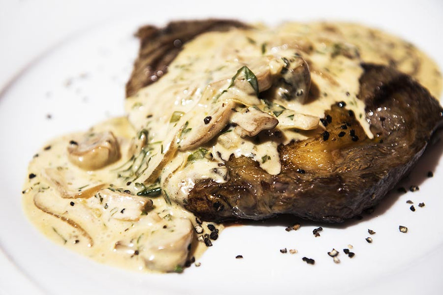 Grilled Wagyu Beef Served with a Creamy Mushroom Sauce
